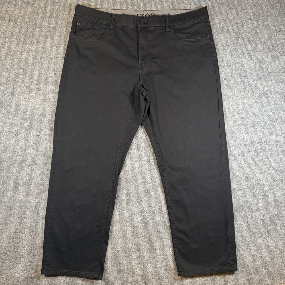 IZOD Jeans Mens 40x29 Black Regular Fit Straight Leg Stretch Denim Pants